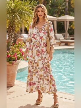 Onshore Boho Floral Maxi Swim CoverUp Dress